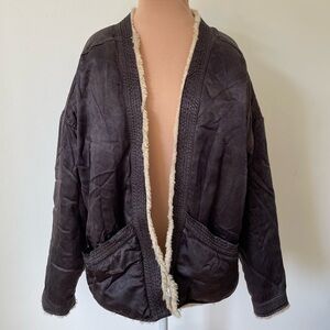 FREECITY x Anthropologie Faux Shearling Brown Cupro Open Bomber Jacket EUC Sz M